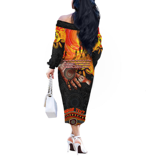 Personalised Happy Father's Day Off The Shoulder Long Sleeve Dress Best Dad Australia Aboriginal