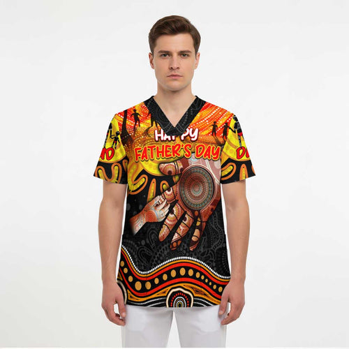 Personalized Happy Father's Day Scrub Top Best Dad Australia Aboriginal - Aussie Hoodie