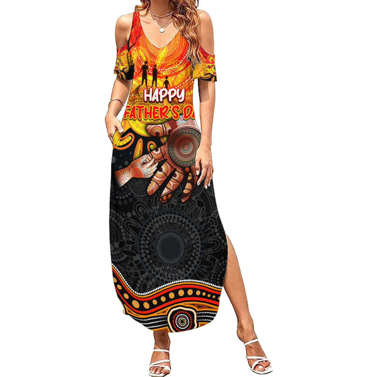 Personalised Happy Father's Day Summer Maxi Dress Best Dad Australia Aboriginal