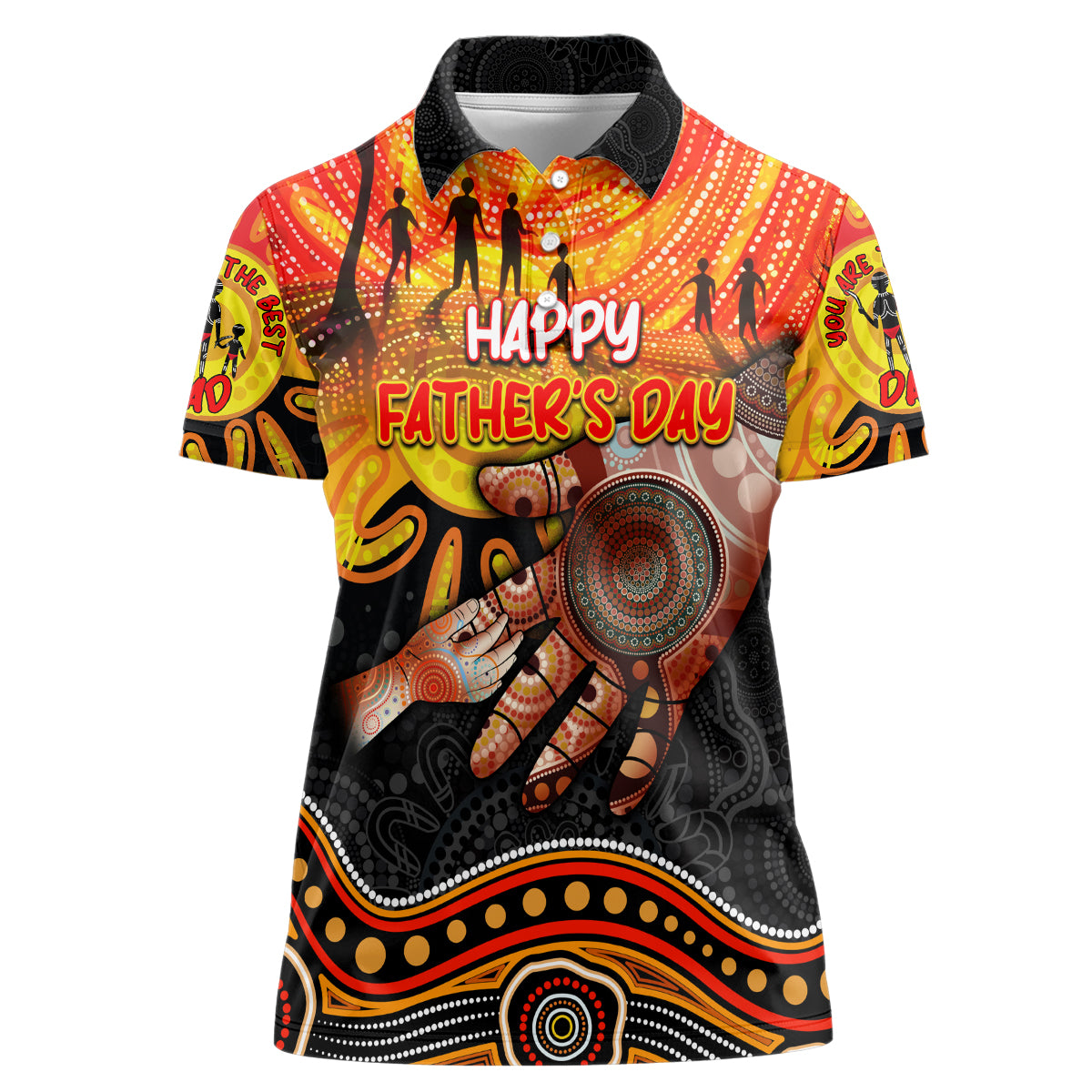 Personalised Happy Father's Day Women Polo Shirt Best Dad Australia Aboriginal