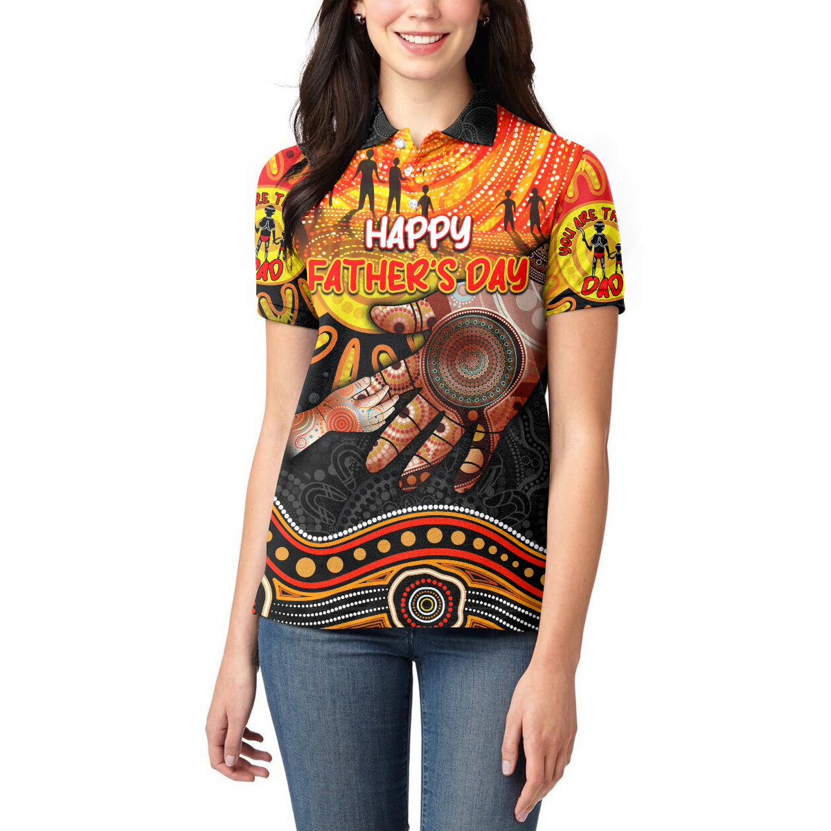 Personalised Happy Father's Day Women Polo Shirt Best Dad Australia Aboriginal