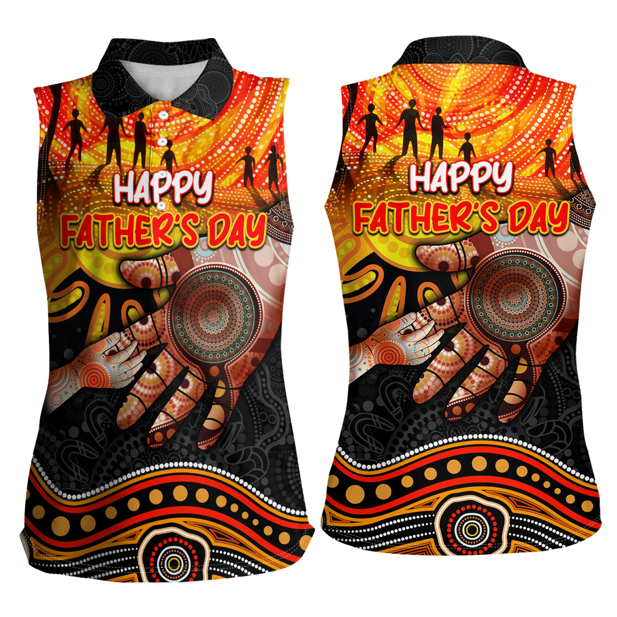 Personalised Happy Father's Day Women Sleeveless Polo Shirt Best Dad Australia Aboriginal
