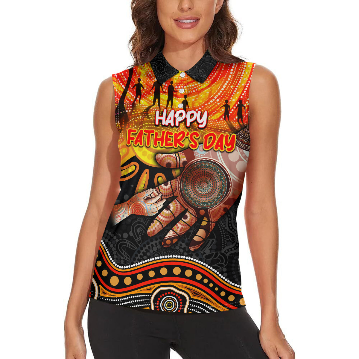 Personalised Happy Father's Day Women Sleeveless Polo Shirt Best Dad Australia Aboriginal
