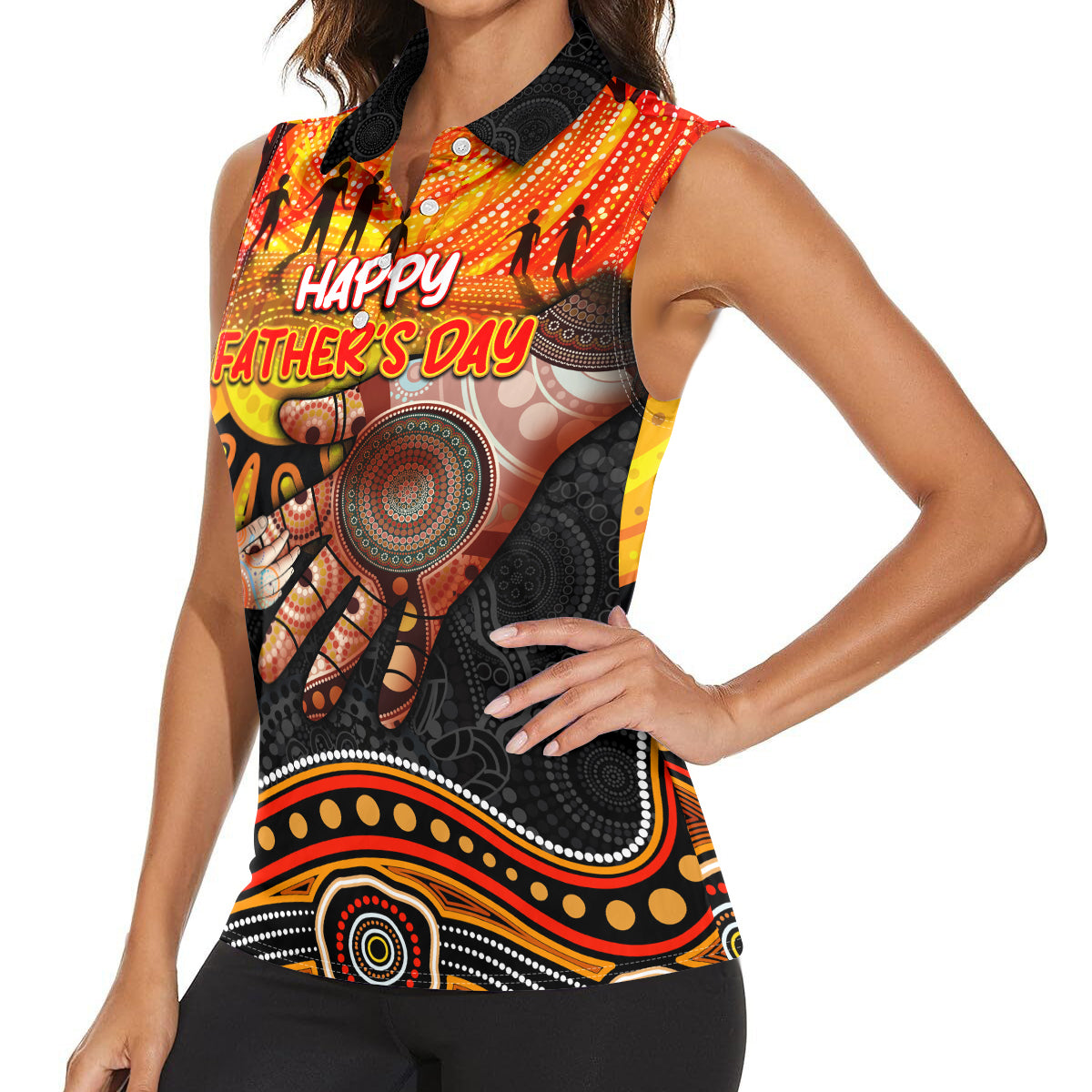 Personalised Happy Father's Day Women Sleeveless Polo Shirt Best Dad Australia Aboriginal