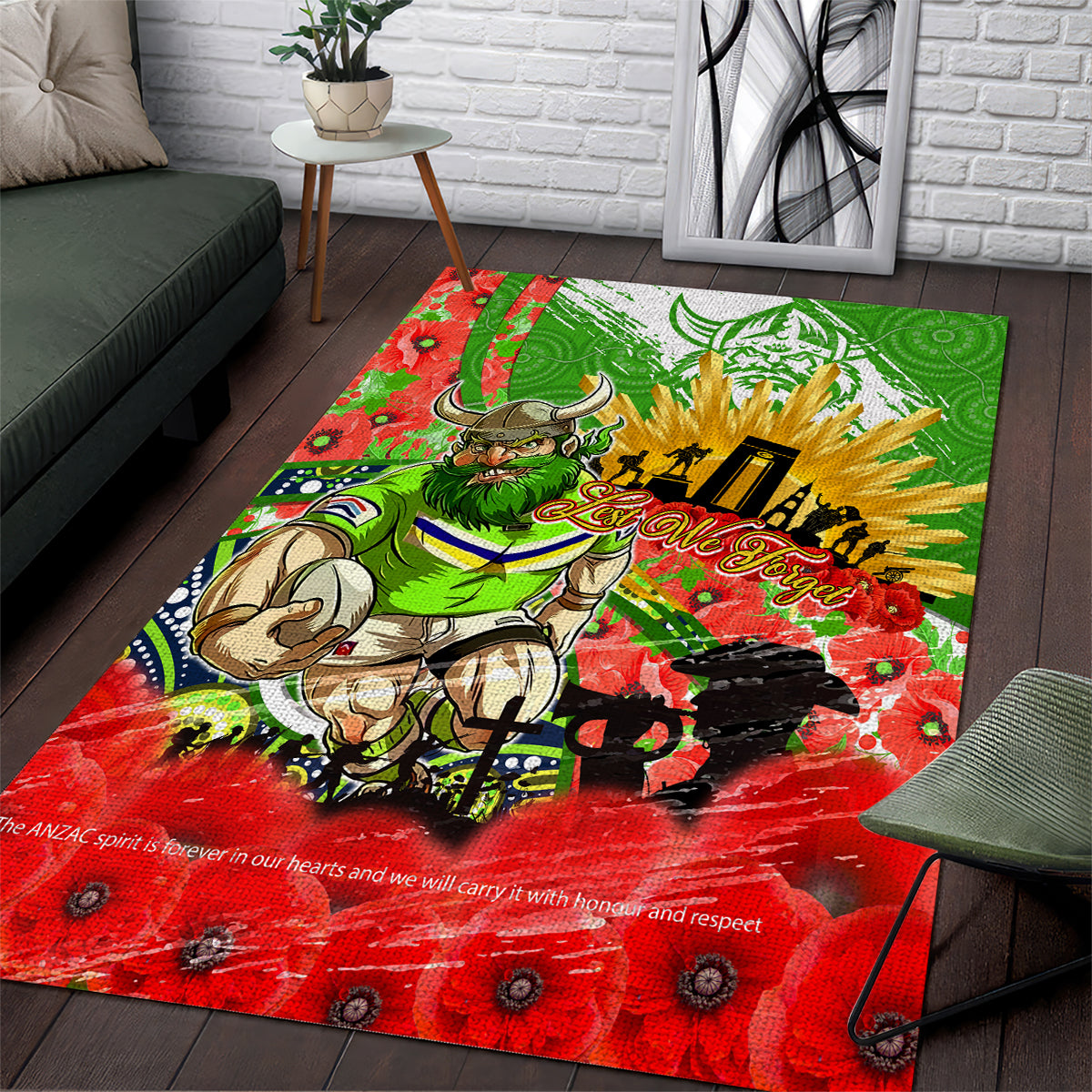Personalised Mascot Raiders ANZAC Area Rug Lest We Forget