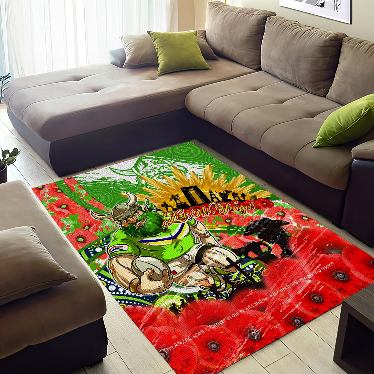 Personalised Mascot Raiders ANZAC Area Rug Lest We Forget
