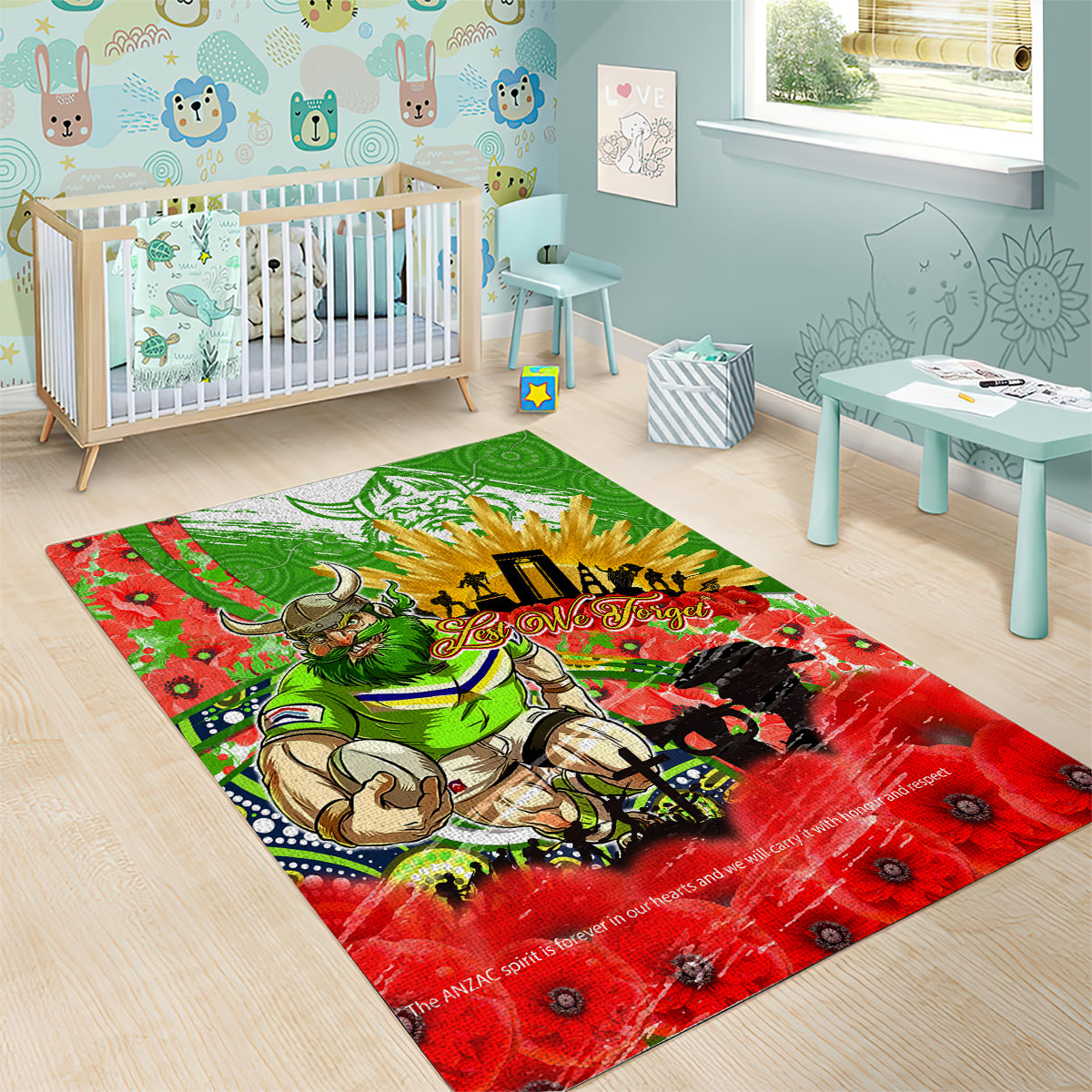 Personalised Mascot Raiders ANZAC Area Rug Lest We Forget