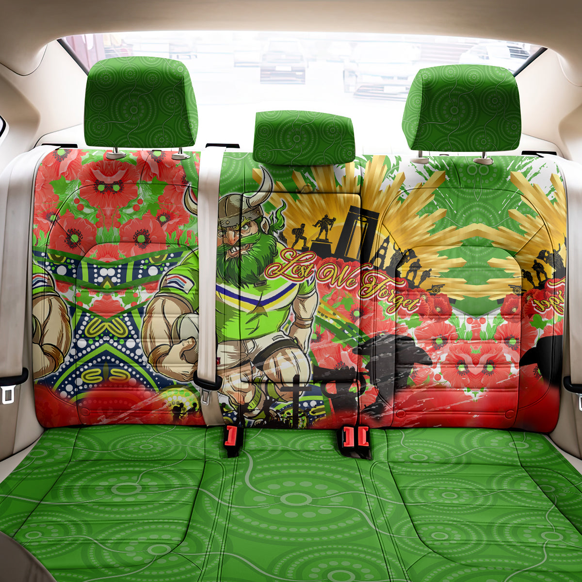 Personalised Mascot Raiders ANZAC Back Car Seat Cover Lest We Forget