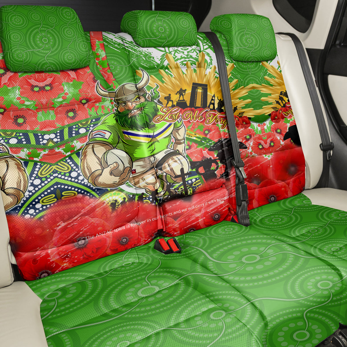 Personalised Mascot Raiders ANZAC Back Car Seat Cover Lest We Forget