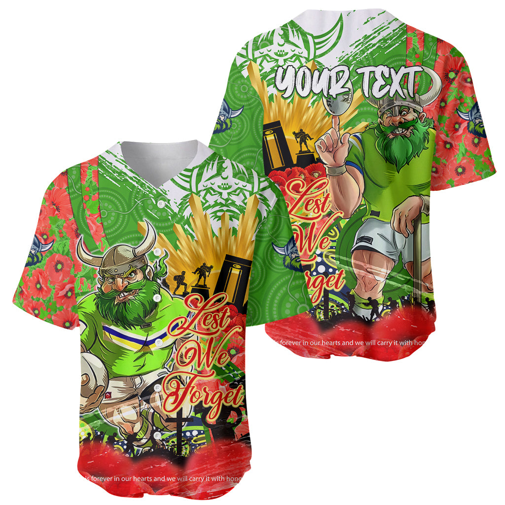 Personalised Mascot Raiders ANZAC Baseball Jersey Lest We Forget