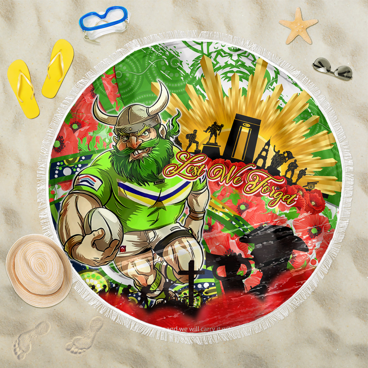 Personalised Mascot Raiders ANZAC Beach Blanket Lest We Forget