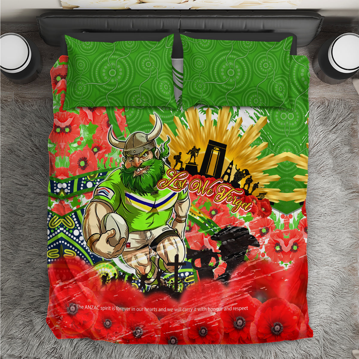 Personalised Mascot Raiders ANZAC Bedding Set Lest We Forget