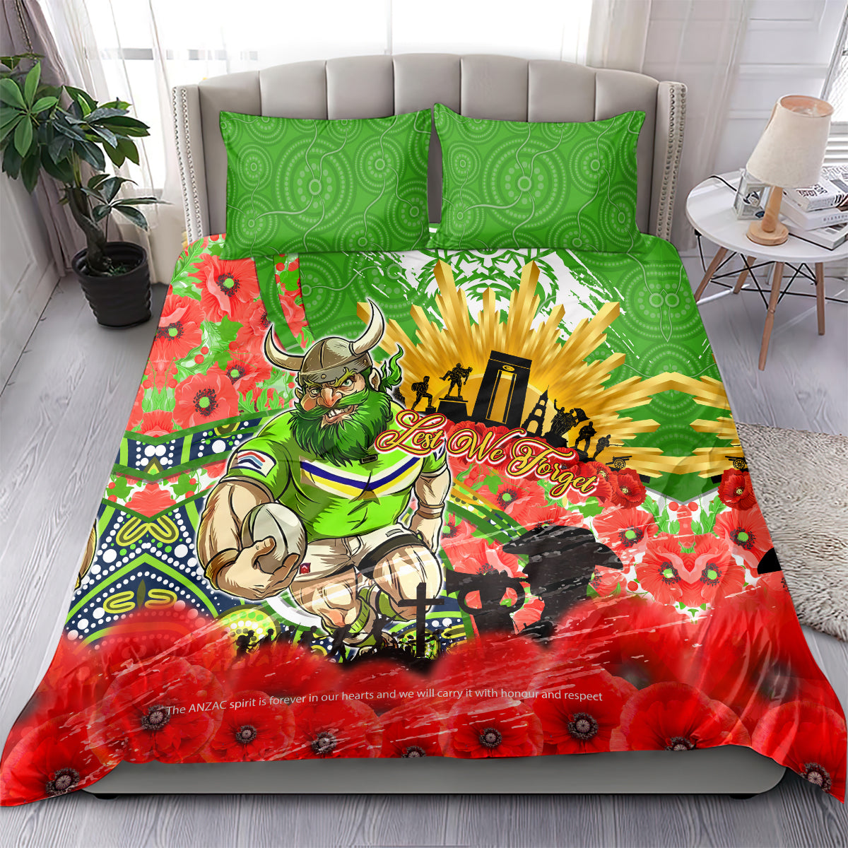 Personalised Mascot Raiders ANZAC Bedding Set Lest We Forget