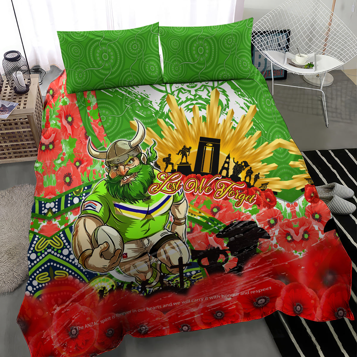 Personalised Mascot Raiders ANZAC Bedding Set Lest We Forget