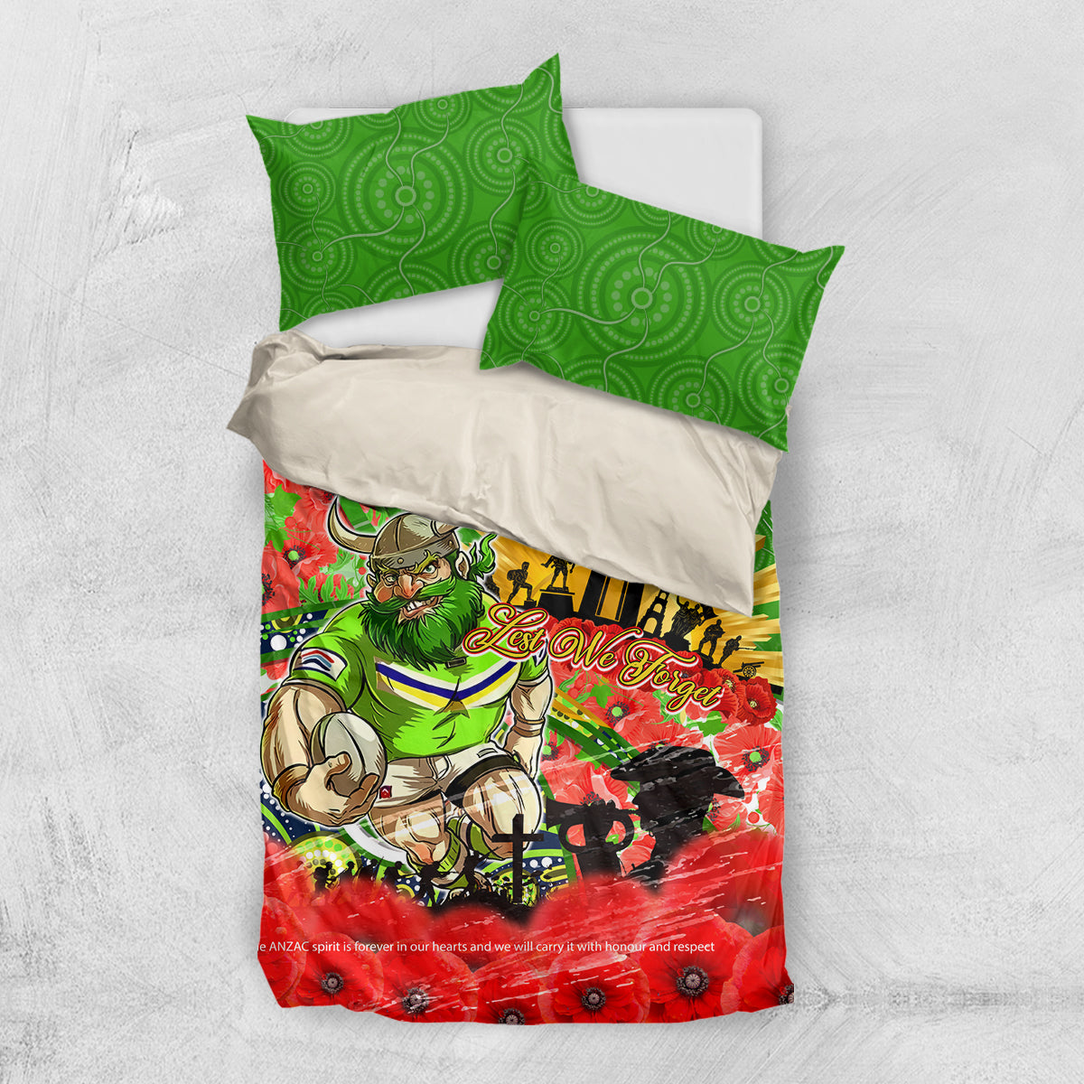 Personalised Mascot Raiders ANZAC Bedding Set Lest We Forget
