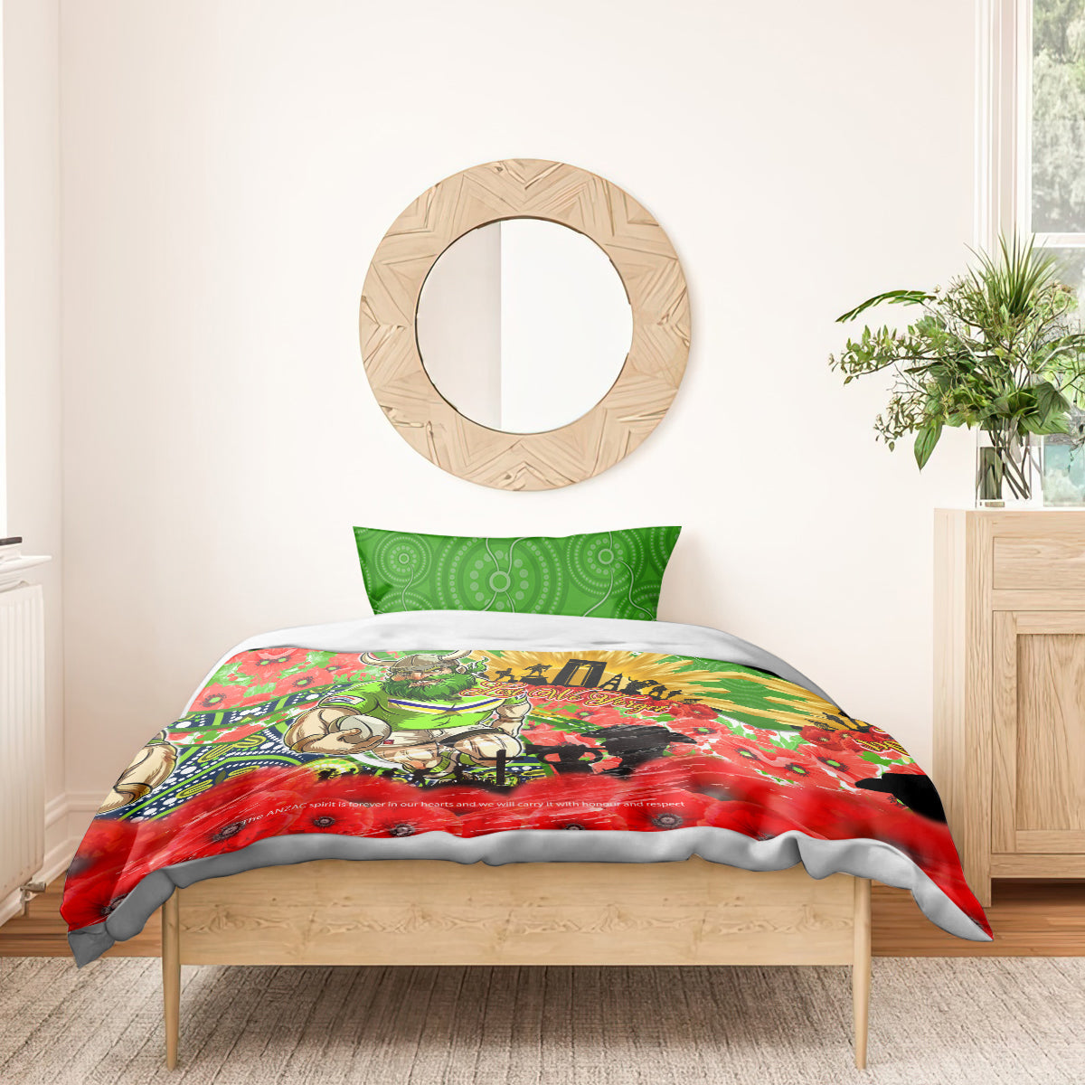 Personalised Mascot Raiders ANZAC Bedding Set Lest We Forget