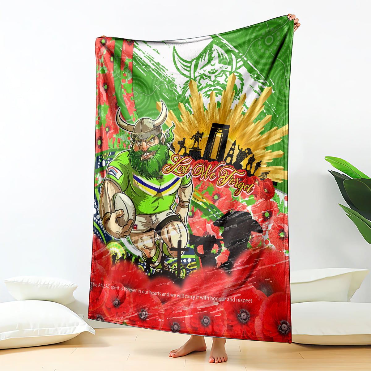 Personalised Mascot Raiders ANZAC Blanket Lest We Forget