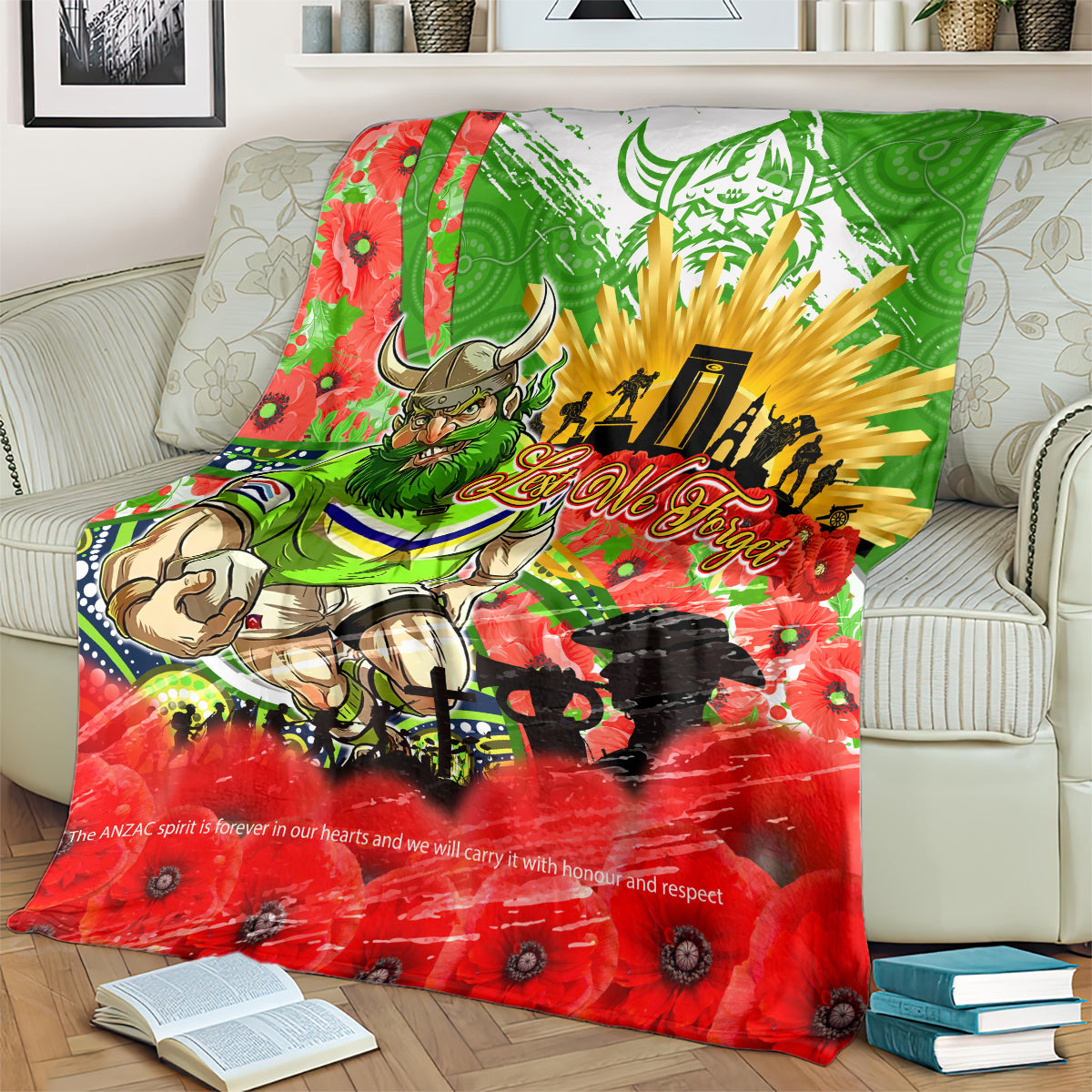 Personalised Mascot Raiders ANZAC Blanket Lest We Forget