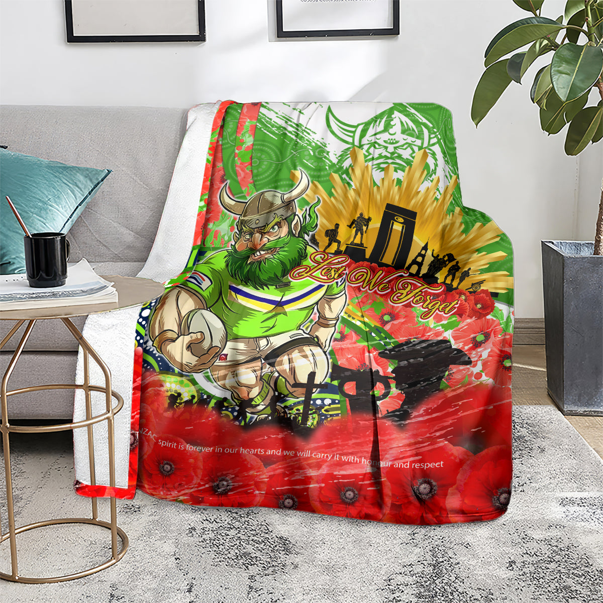 Personalised Mascot Raiders ANZAC Blanket Lest We Forget