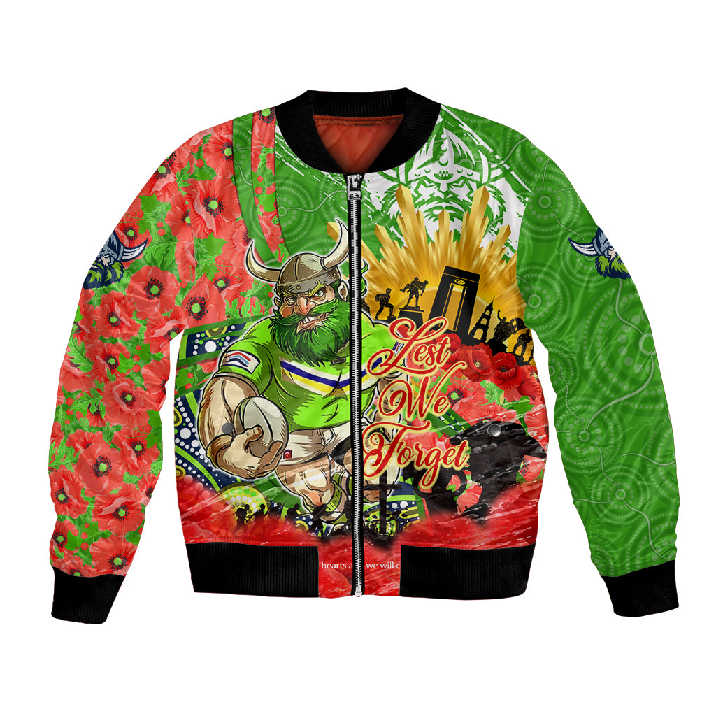 Personalised Mascot Raiders ANZAC Bomber Jacket Lest We Forget