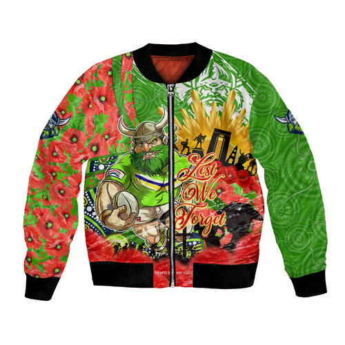 Personalised Mascot Raiders ANZAC Bomber Jacket Lest We Forget