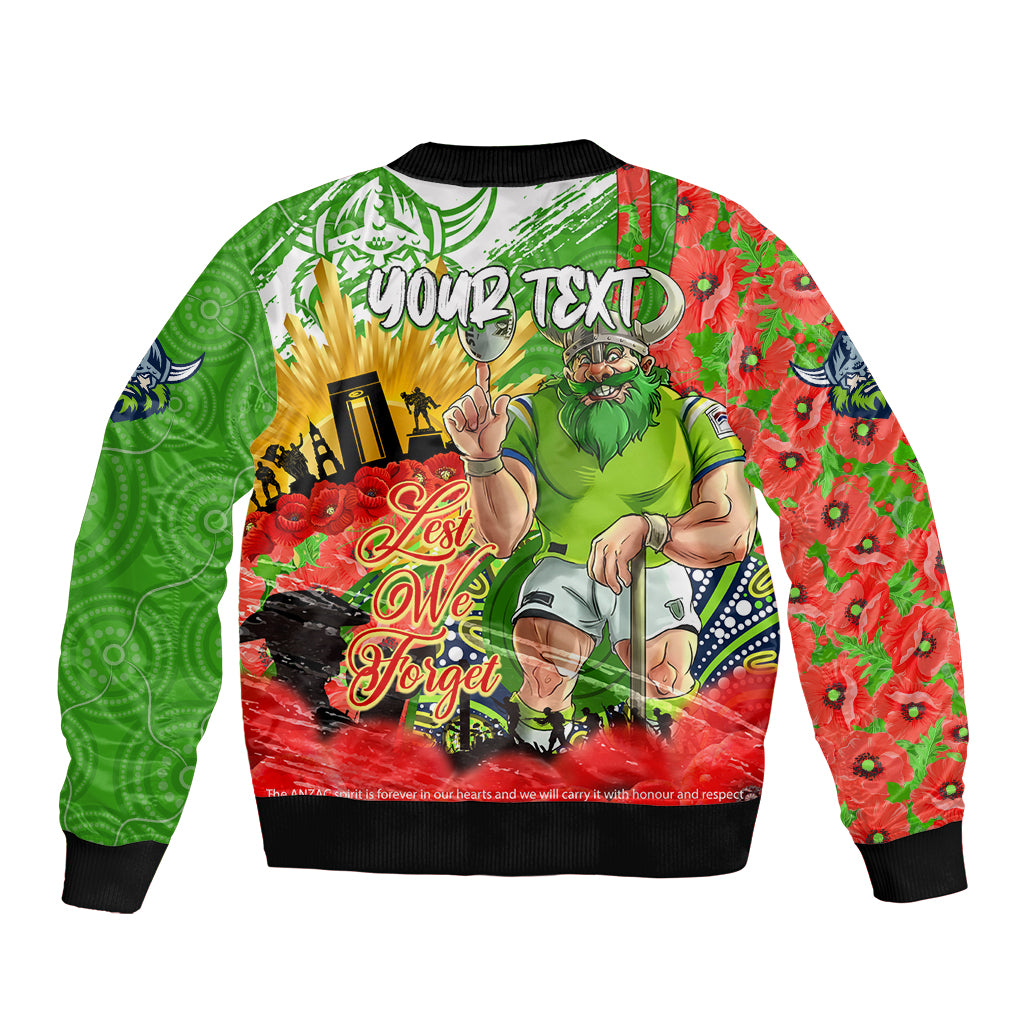 Personalised Mascot Raiders ANZAC Bomber Jacket Lest We Forget
