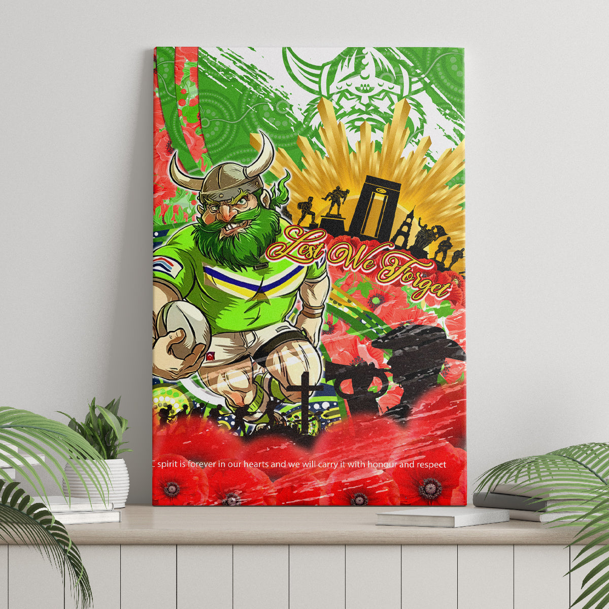 Personalised Mascot Raiders ANZAC Canvas Wall Art Lest We Forget