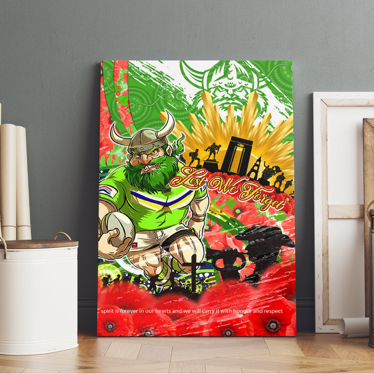 Personalised Mascot Raiders ANZAC Canvas Wall Art Lest We Forget