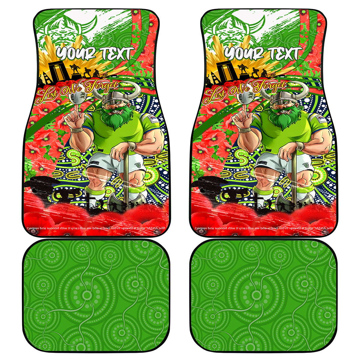 Personalised Mascot Raiders ANZAC Car Mats Lest We Forget