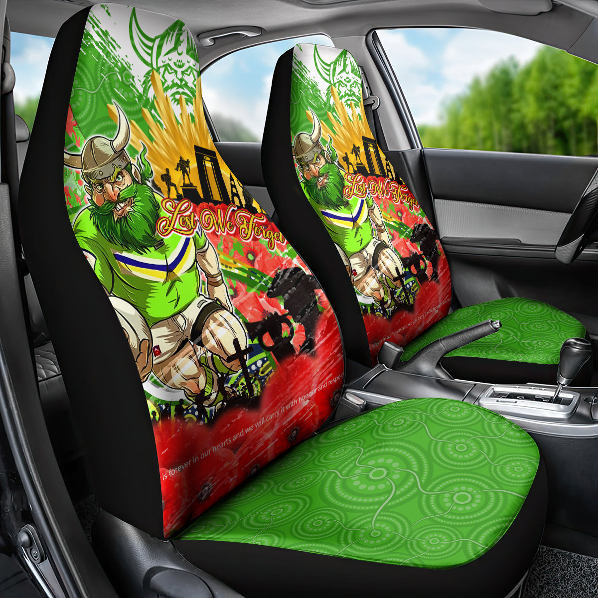 Personalised Mascot Raiders ANZAC Car Seat Cover Lest We Forget