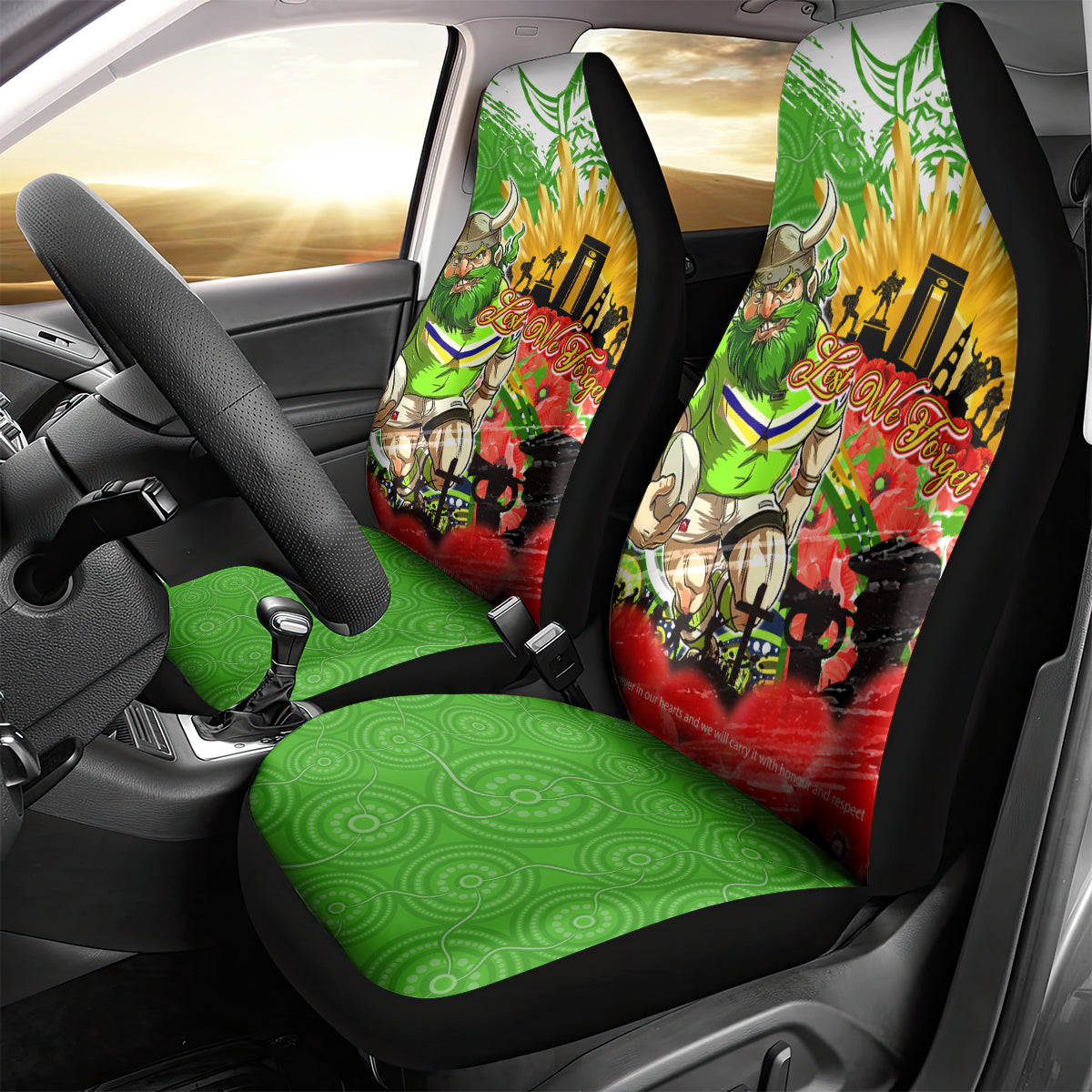 Personalised Mascot Raiders ANZAC Car Seat Cover Lest We Forget
