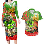 Personalised Mascot Raiders ANZAC Couples Matching Long Sleeve Bodycon Dress and Hawaiian Shirt Lest We Forget