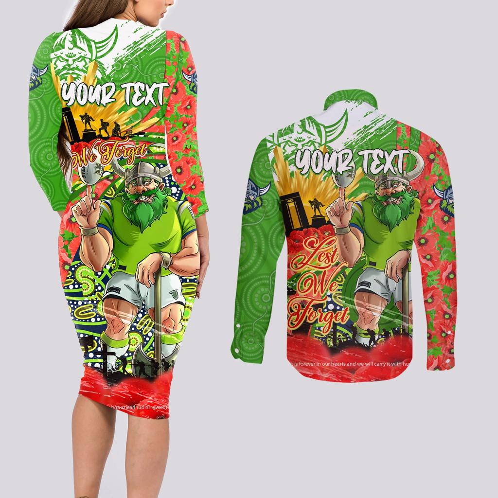 Personalised Mascot Raiders ANZAC Couples Matching Long Sleeve Bodycon Dress and Long Sleeve Button Shirt Lest We Forget