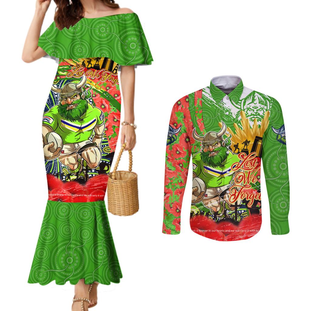 Personalised Mascot Raiders ANZAC Couples Matching Mermaid Dress and Long Sleeve Button Shirt Lest We Forget