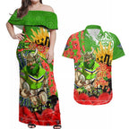 Personalised Mascot Raiders ANZAC Couples Matching Off Shoulder Maxi Dress and Hawaiian Shirt Lest We Forget