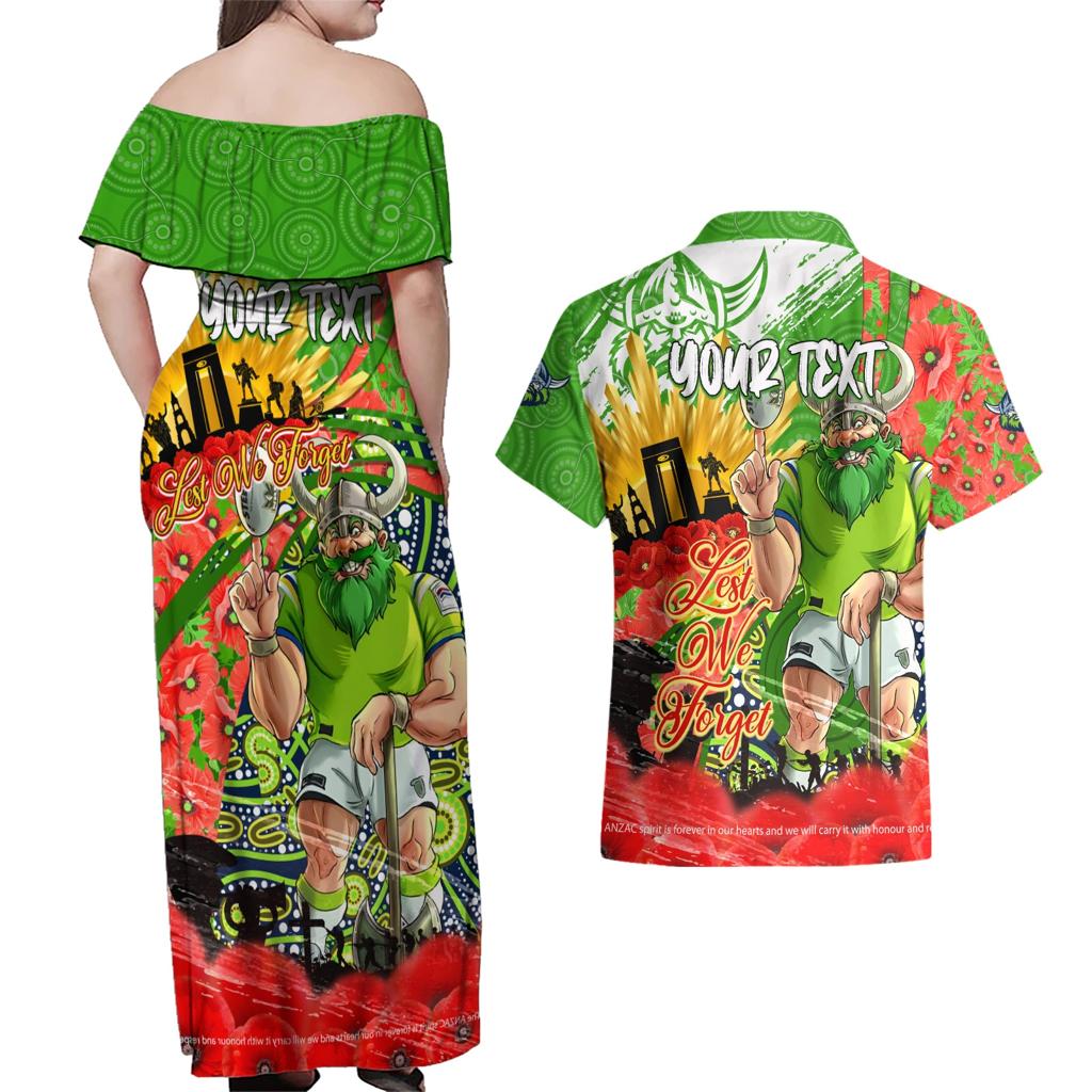 Personalised Mascot Raiders ANZAC Couples Matching Off Shoulder Maxi Dress and Hawaiian Shirt Lest We Forget