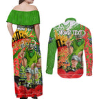 Personalised Mascot Raiders ANZAC Couples Matching Off Shoulder Maxi Dress and Long Sleeve Button Shirt Lest We Forget