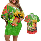 Personalised Mascot Raiders ANZAC Couples Matching Off Shoulder Short Dress and Hawaiian Shirt Lest We Forget