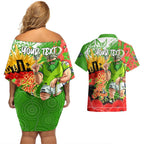 Personalised Mascot Raiders ANZAC Couples Matching Off Shoulder Short Dress and Hawaiian Shirt Lest We Forget