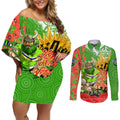 Personalised Mascot Raiders ANZAC Couples Matching Off Shoulder Short Dress and Long Sleeve Button Shirt Lest We Forget