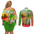 Personalised Mascot Raiders ANZAC Couples Matching Off Shoulder Short Dress and Long Sleeve Button Shirt Lest We Forget