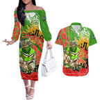 Personalised Mascot Raiders ANZAC Couples Matching Off The Shoulder Long Sleeve Dress and Hawaiian Shirt Lest We Forget
