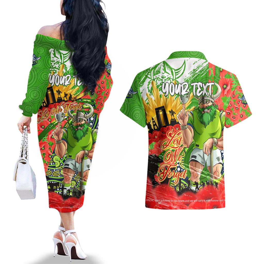 Personalised Mascot Raiders ANZAC Couples Matching Off The Shoulder Long Sleeve Dress and Hawaiian Shirt Lest We Forget