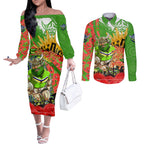 Personalised Mascot Raiders ANZAC Couples Matching Off The Shoulder Long Sleeve Dress and Long Sleeve Button Shirt Lest We Forget