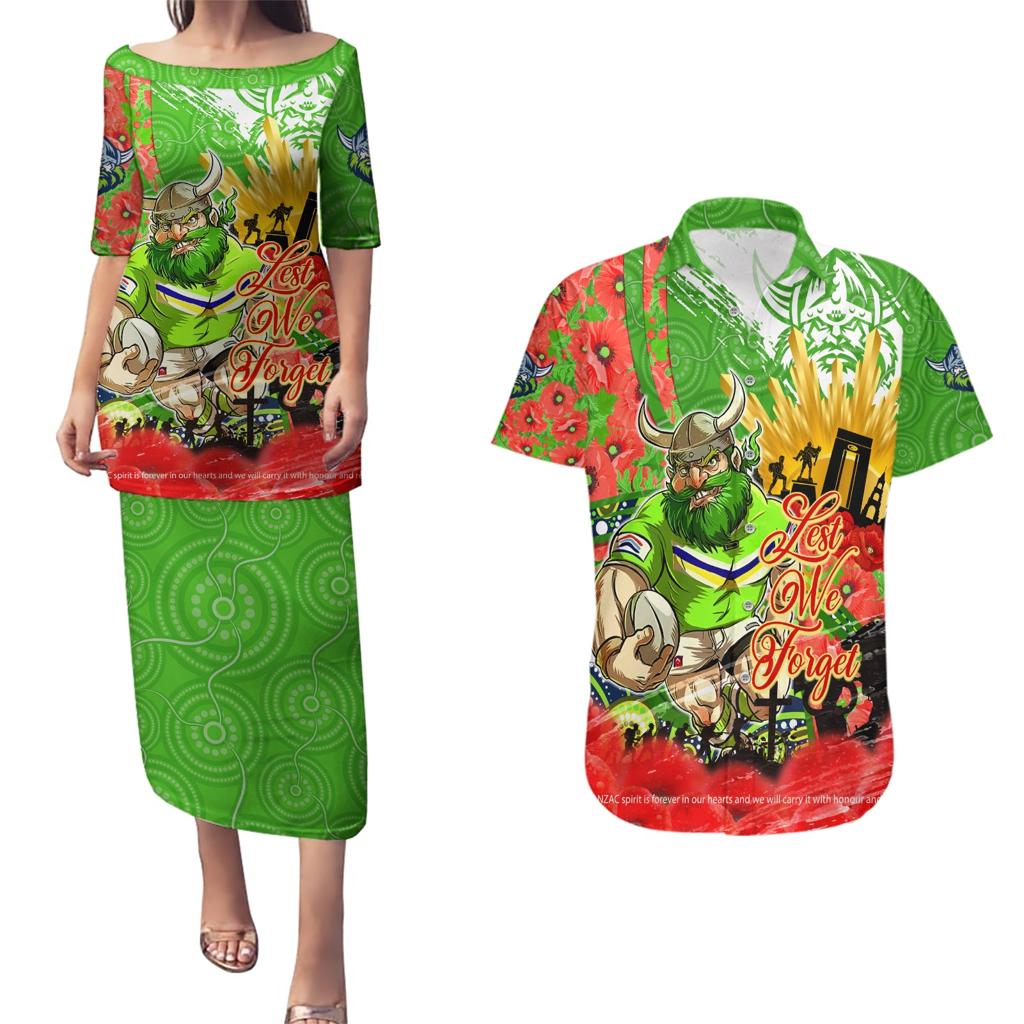 Personalised Mascot Raiders ANZAC Couples Matching Puletasi and Hawaiian Shirt Lest We Forget