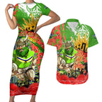 Personalised Mascot Raiders ANZAC Couples Matching Short Sleeve Bodycon Dress and Hawaiian Shirt Lest We Forget