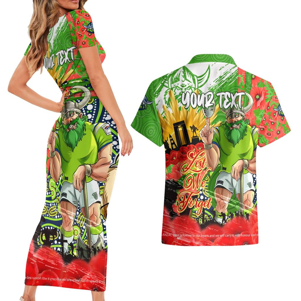 Personalised Mascot Raiders ANZAC Couples Matching Short Sleeve Bodycon Dress and Hawaiian Shirt Lest We Forget