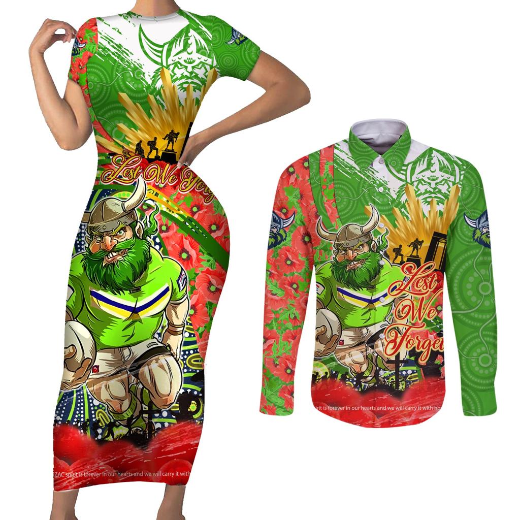 Personalised Mascot Raiders ANZAC Couples Matching Short Sleeve Bodycon Dress and Long Sleeve Button Shirt Lest We Forget