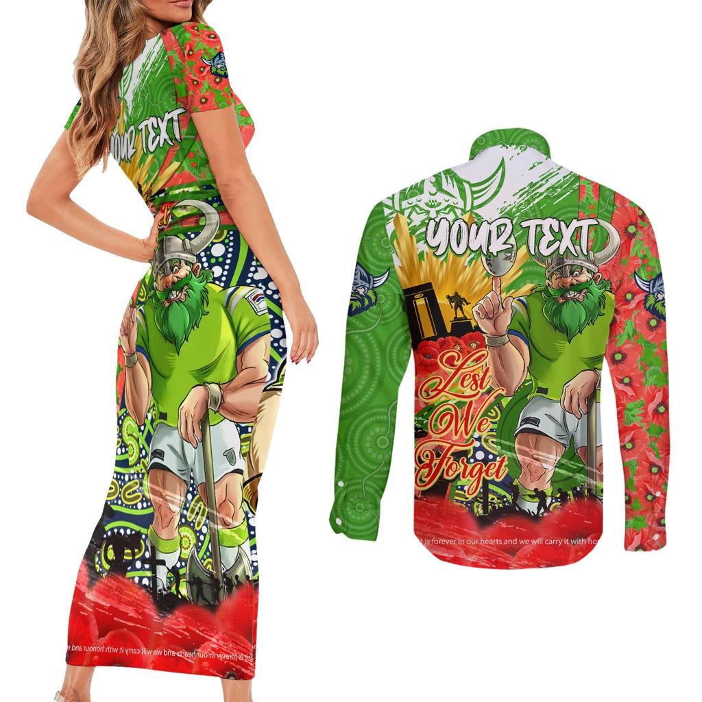 Personalised Mascot Raiders ANZAC Couples Matching Short Sleeve Bodycon Dress and Long Sleeve Button Shirt Lest We Forget