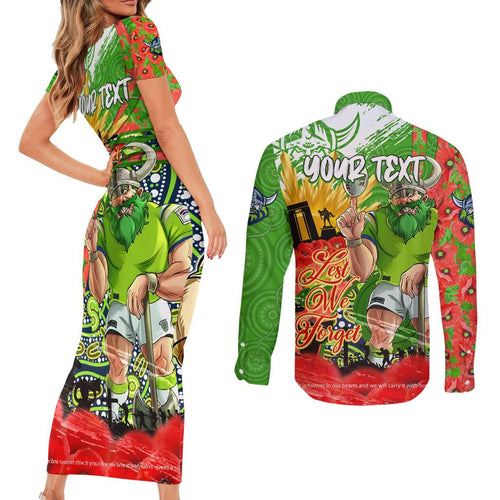 Personalised Mascot Raiders ANZAC Couples Matching Short Sleeve Bodycon Dress and Long Sleeve Button Shirt Lest We Forget
